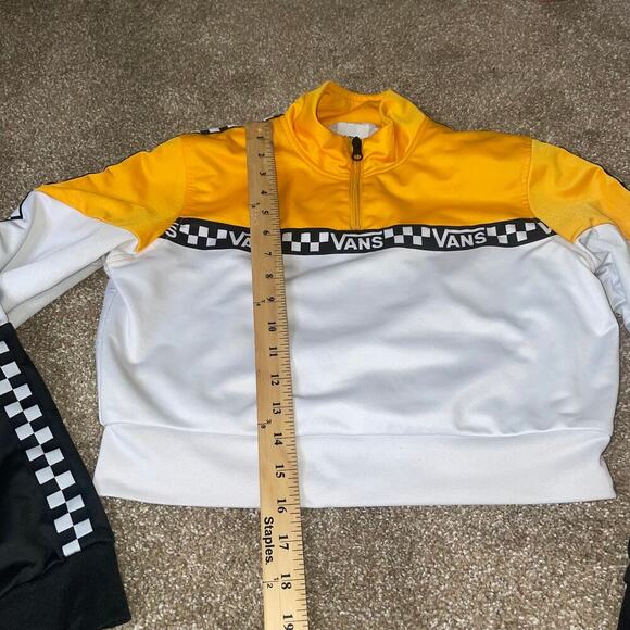 Vans Black Yellow Checked Crop Top Womems XS Racing stripe 1/4 zip up Nascar - Picture 6 of 11